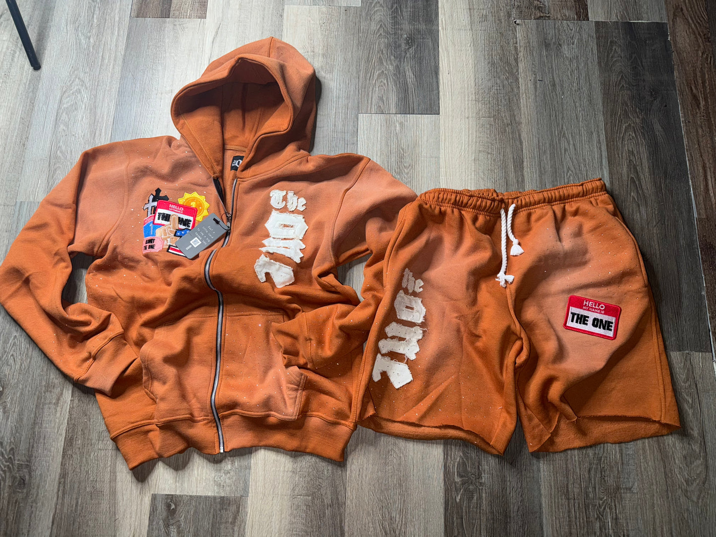 Patch Work Hoodie & Shorts Set (Burnt Orange)