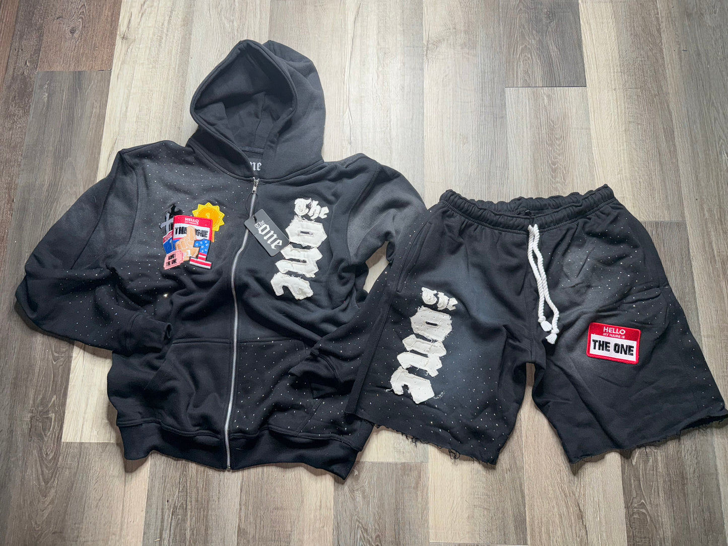 Patch Work Hoodie & Shorts Set (Black)